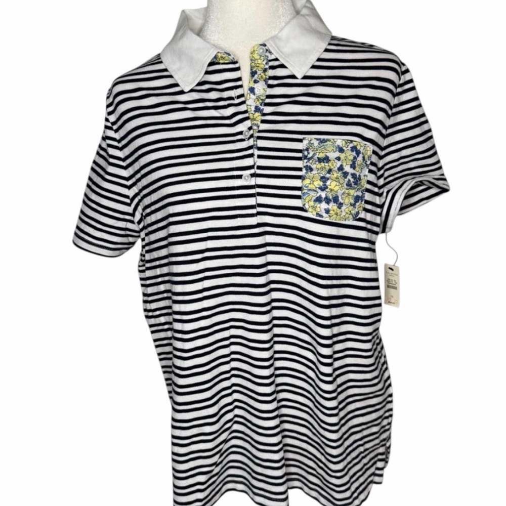 NWT Talbots Blue White Striped Polo Shirt Womens Short Sleeve Casual Size 1X
